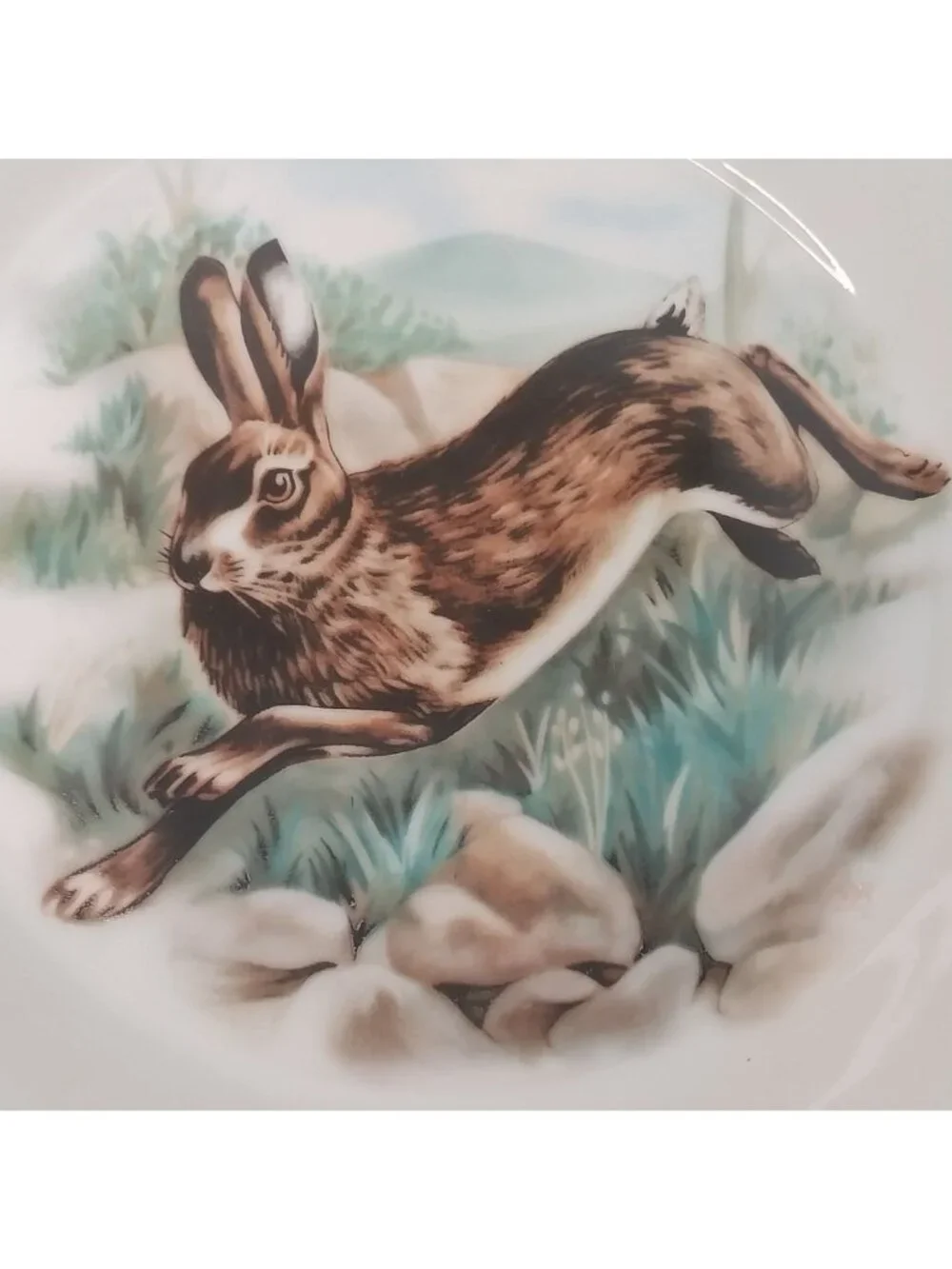 Apilco France Porcelain Decorative Trinket Dish Rabbit Hare Gold Trim